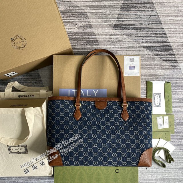 Gucci2021新顏色女包 古馳牛仔布手提購物袋 Gucci丹寧系列托特包 631685  ydg3193